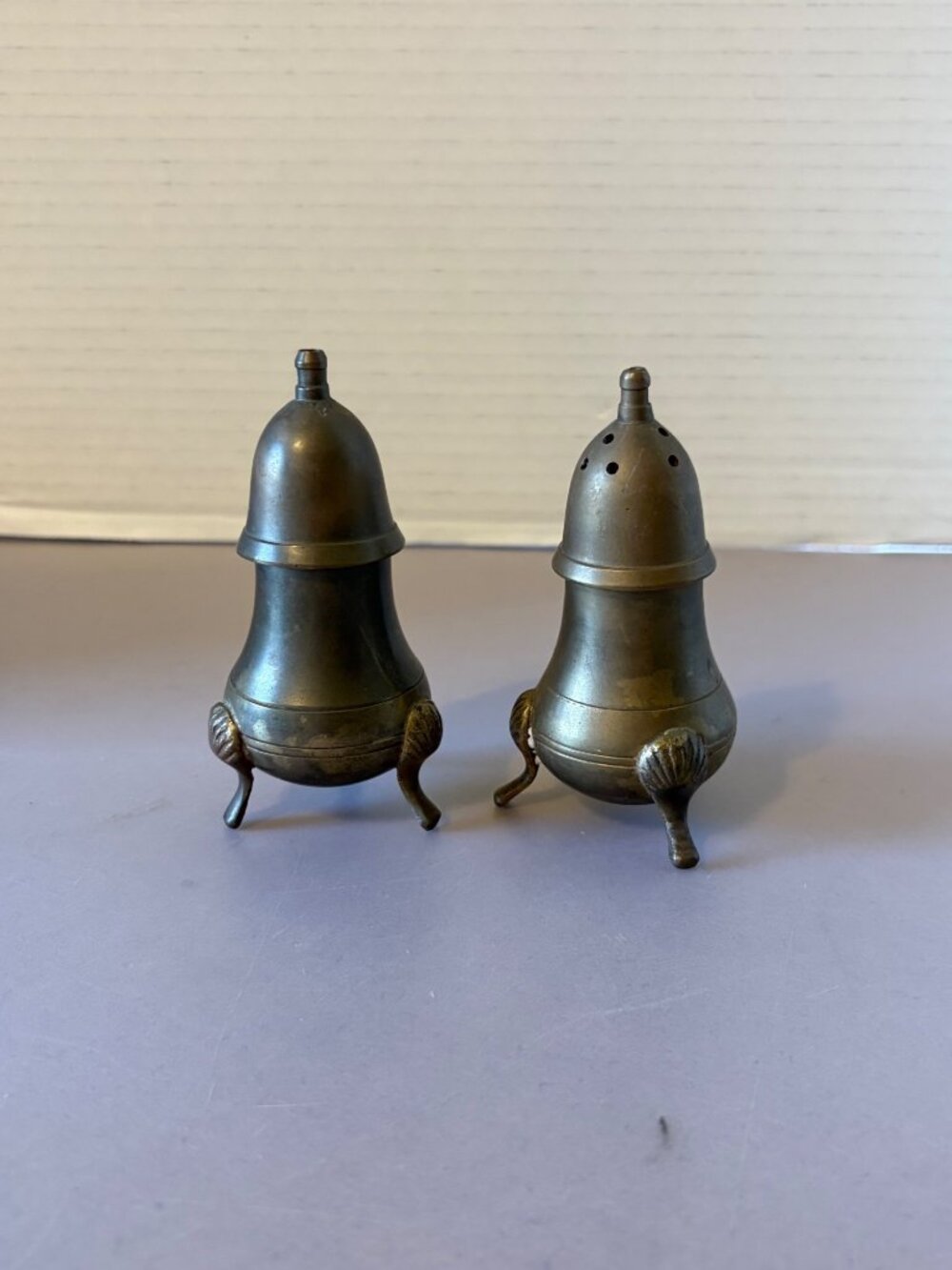 Vintage Brass Salt & Pepper Shakers With Footed Design Made In India 1930’s
